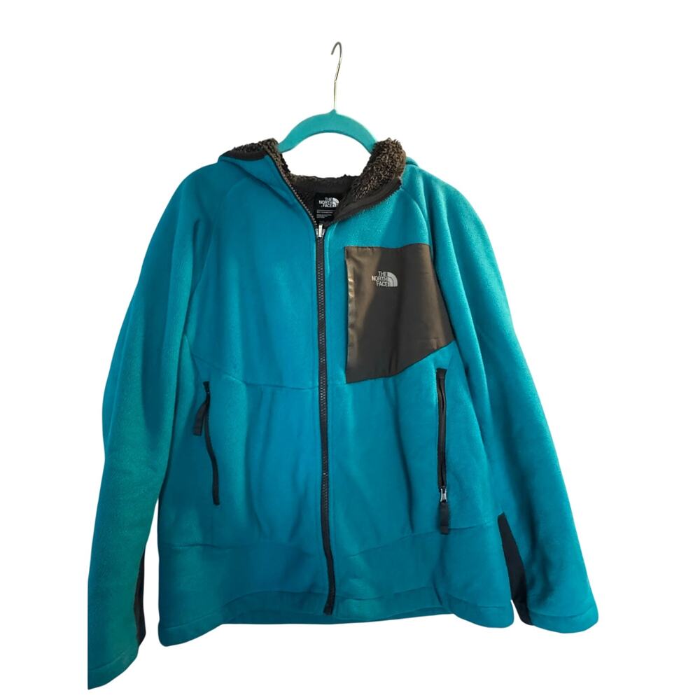 The North Face Boys Large (14/16) Fleece Hoodie Jacket Teal Full Zip Sherpa Line